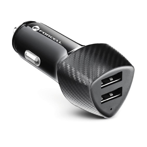 FORCELL CARBON car charger 2xUSB 17W CC50-2A17W black (Total 17W)