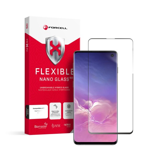Szkło hybrydowe Forcell Flexible 5D Full Glue do Samsung Galaxy S10 czarny (Hot Bending) - działający czytnik
