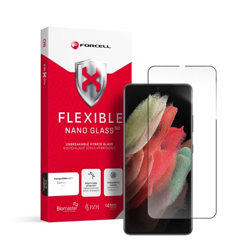 Szkło hybrydowe Forcell Flexible 5D Full Glue do Samsung Galaxy S21 Ultra czarny (Hot Bending) - działający czytnik