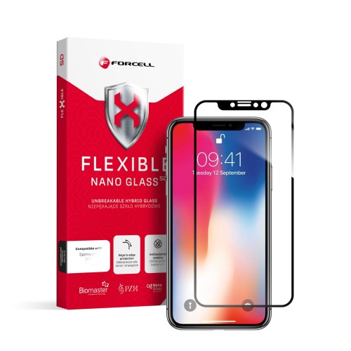 Szkło na telefon iPhone X/XS Hybrydowe Forcell Flexible 5D Full Glue czarne