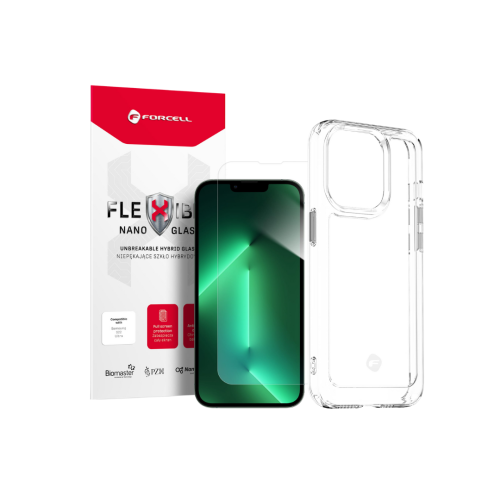 Etui Forcell Clear Case + szkło hybrydowe Forcell Flexible Nano Glass do iPhone 14 Pro Max