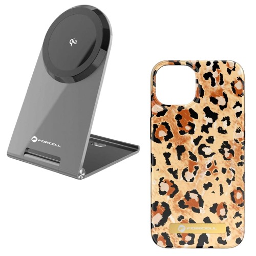 Ładowarka indukcyjna Flip Charge Qi2 15W kompatybilna z MagSafe + etui Mirage kompatybilny z MagSafe do iPhone 15 Pro wild panther