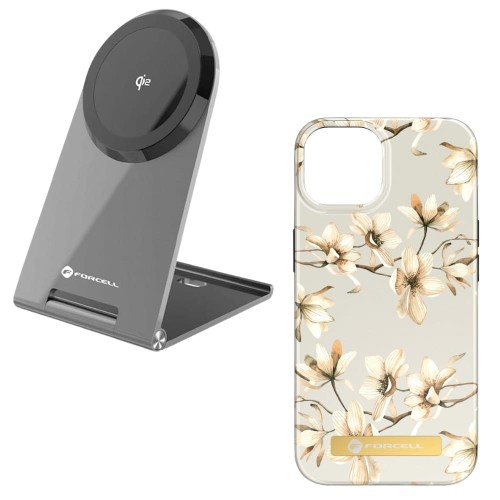 Ładowarka indukcyjna Flip Charge Qi2 15W kompatybilna z MagSafe + etui Mirage kompatybilny z MagSafe do iPhone 14 Plus spring flowers