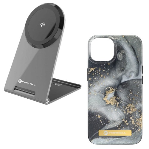  Ładowarka indukcyjna Flip Charge Qi2 15W kompatybilna z MagSafe + etui Mirage kompatybilny z MagSafe do iPhone 15 Pro Max marble mist 