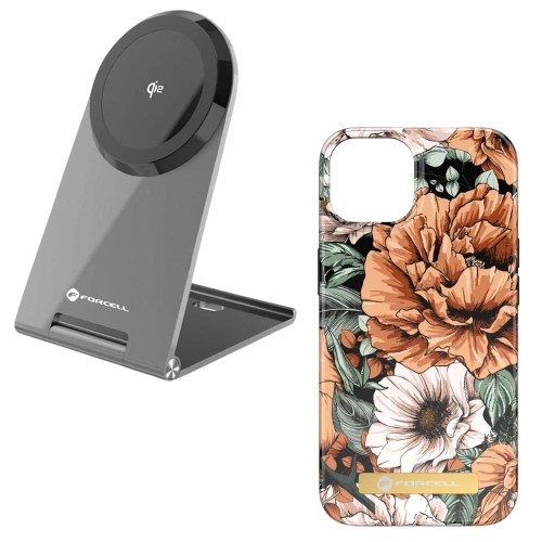 Ładowarka indukcyjna Flip Charge Qi2 15W kompatybilna z MagSafe + etui Mirage kompatybilny z MagSafe do iPhone 15 Pro Max bloom bush 