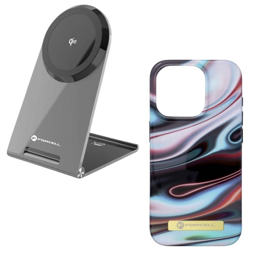 Ładowarka indukcyjna Flip Charge Qi2 15W kompatybilna z MagSafe + etui Mirage kompatybilny z MagSafe do iPhone 15 Pro Max glow 