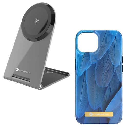  Ładowarka indukcyjna Flip Charge Qi2 15W kompatybilna z MagSafe + etui Mirage kompatybilny z MagSafe do iPhone 14 Plus blue bird