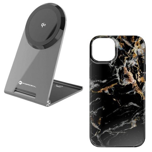 Ładowarka indukcyjna Flip Charge Qi2 15W kompatybilna z MagSafe + etui Mirage kompatybilny z MagSafe do iPhone 16 Plus black marble