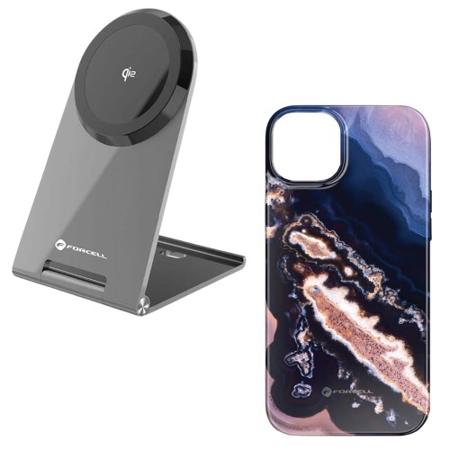 Ładowarka indukcyjna Flip Charge Qi2 15W kompatybilna z MagSafe + etui Mirage kompatybilny z MagSafe do iPhone 16 Plus gold island