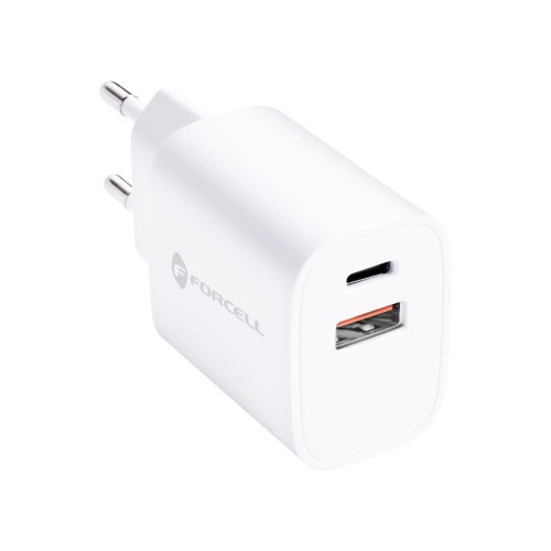 Szybka ładowarka do telefonu USB C + USB A PD QC4.0 3A 35W biała TFK-TC-35WPD Forcell F-Energy