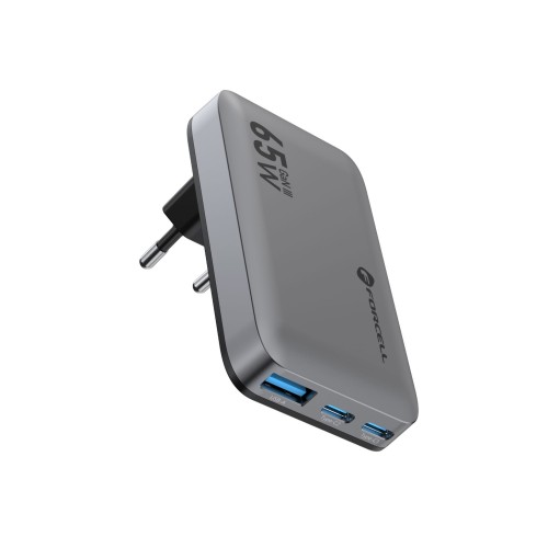 Szybka ładowarka Ultra slim GaN 2 x USB C + USB A QC4.0 4A PD 65W szara VT-47 Forcell F-Energy
